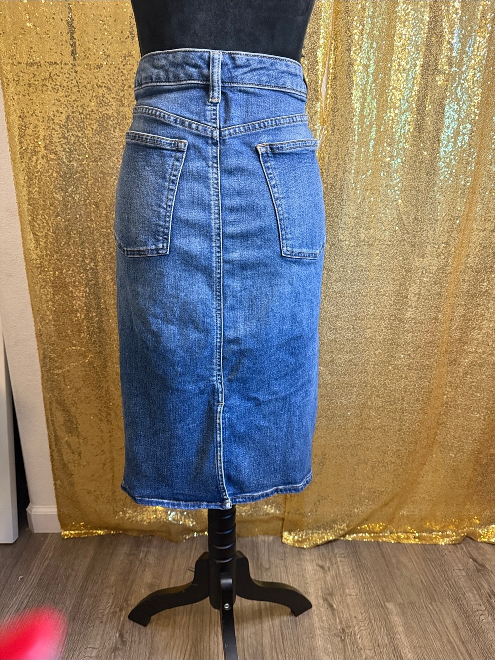 Lauren Ralph Lauren Blue Denim Midi Skirt with Brass Button - Picture 5 of 11
